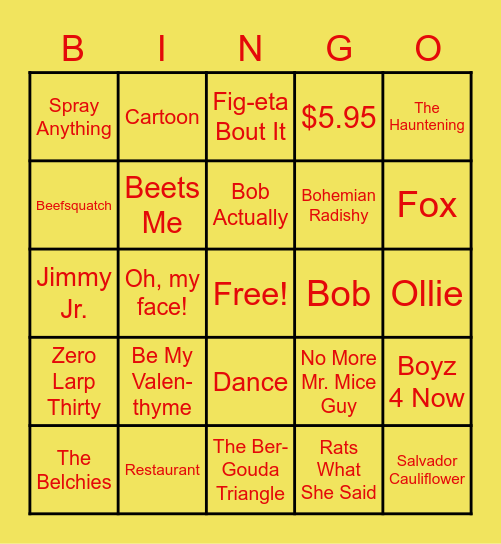 BOB'S BURGERS Bingo Card