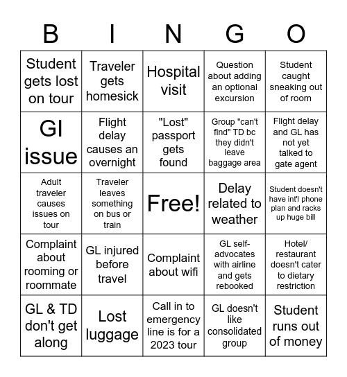 Emergency Bingo Card