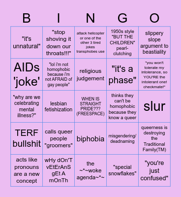 PRIDE POST COMMENT SECTION BINGO Card