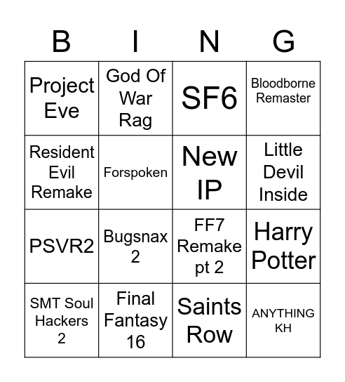 State of Play Bingo Card