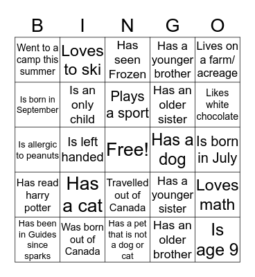 Get to know you:) Bingo Card