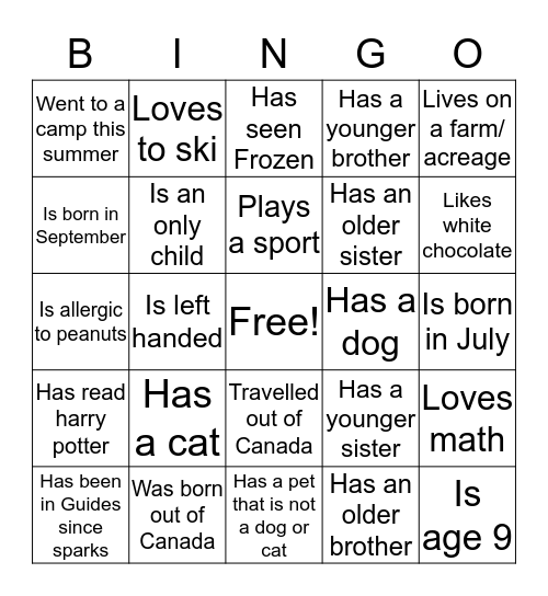 Get to know you:) Bingo Card