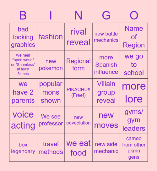 Scarlet and Violet trailer bingo Card