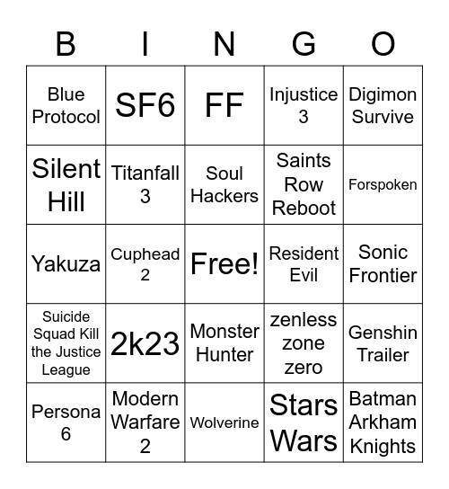 Summer Games Fest Bingo Card