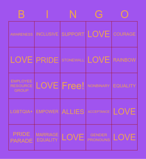 Pride Bingo! Bingo Card