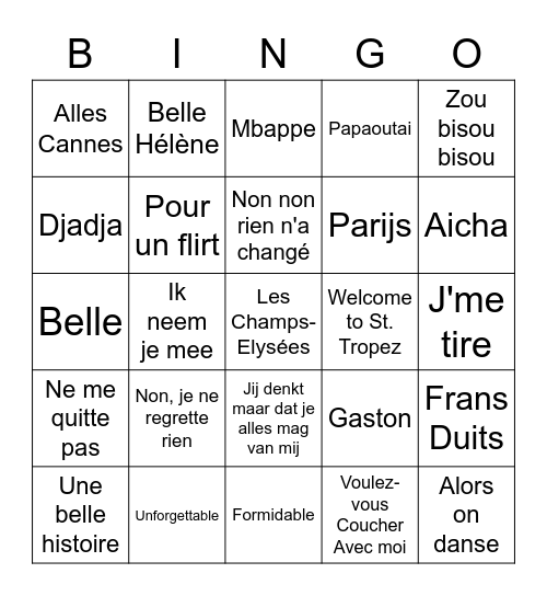 Vive la France Bingo Card