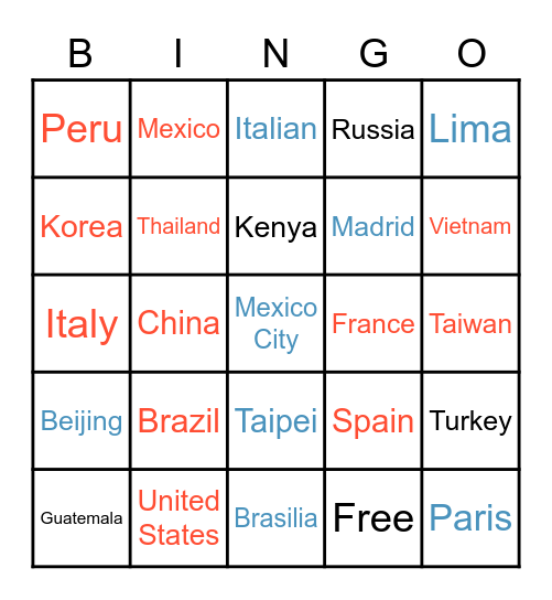 Country&Capital Bingo Card