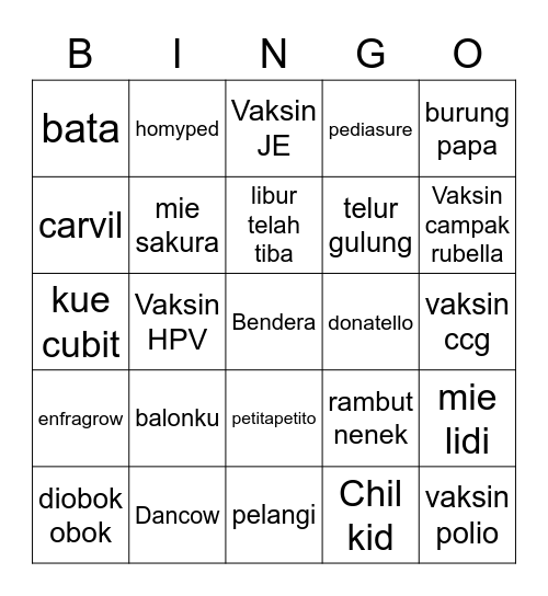 nyanya Bingo Card