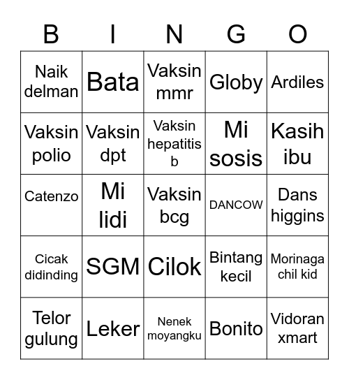 Oyieee Bingo Card
