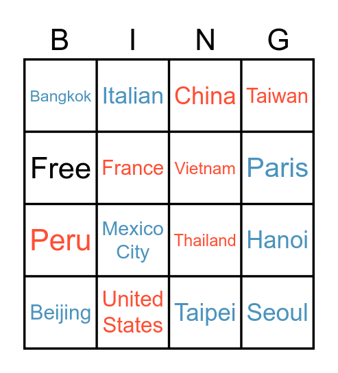 Country&Capital Bingo Card