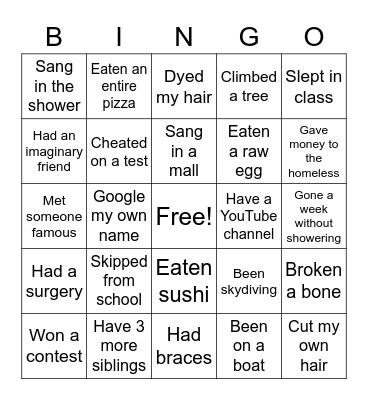 NEVER HAVE I EVER? Bingo Card