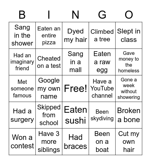 NEVER HAVE I EVER? Bingo Card