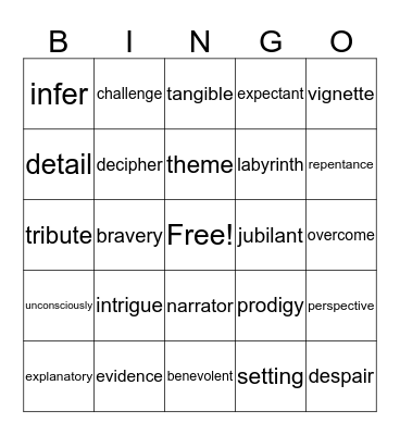 Vocabulary Bingo Card