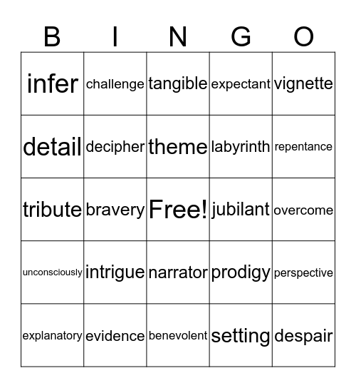 Vocabulary Bingo Card