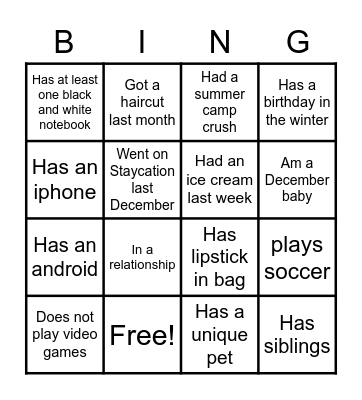 Ice-Ice Breaker! Bingo Card