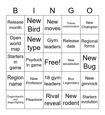 Pokemon 6/1 Prediction Bingo Card