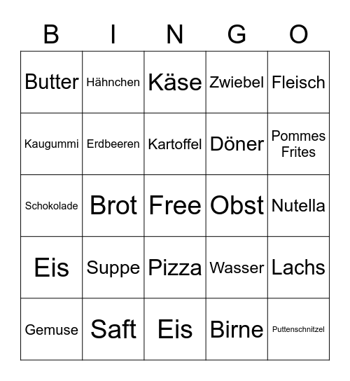 Deutsch Essen Bingo 7vz Bingo Card