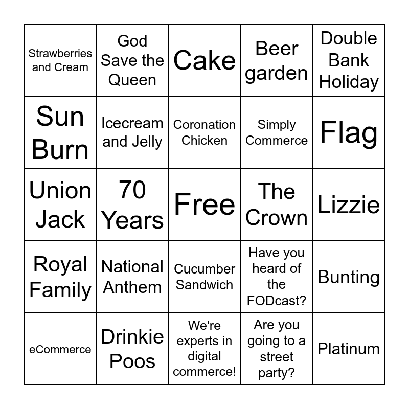 Jubilee Bingo Card