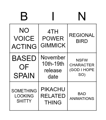 Pessimistic Scarlet & Violet Bingo Card Bingo Card