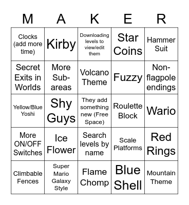 Super Mario Maker 3 Bingo Card