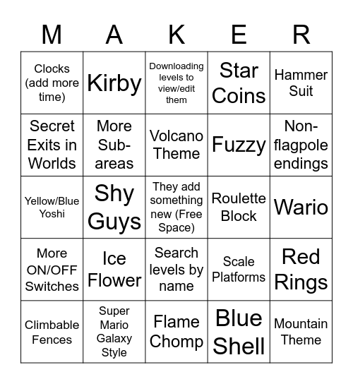 Super Mario Maker 3 Bingo Card