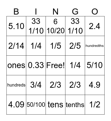 Navigator fraction to decimal/simplify Bingo Card