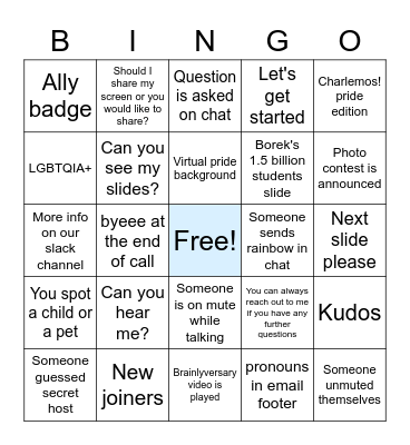 PRISM Bingo Card