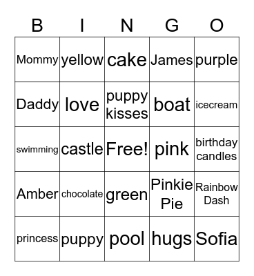 KATELYN'S THREE ! ! !  Bingo Card