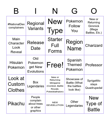 Pokemon  Scarlet & Violet Trailer #1 Bingo Card
