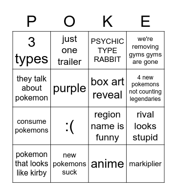 pokemon purple and red Bingo Card