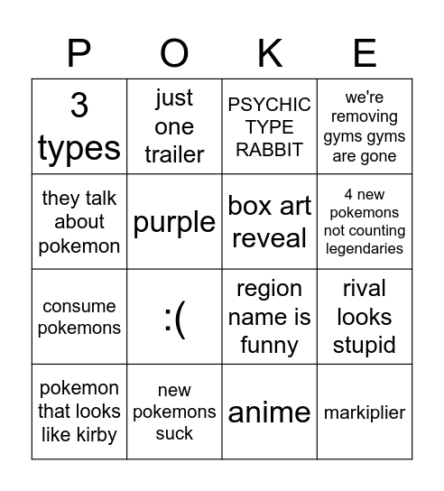 pokemon purple and red Bingo Card