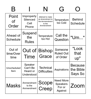 Michigan Annual Conference 2022 Bingo Card