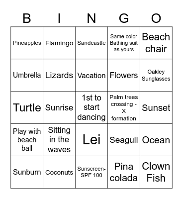 Tropical Bingo Card