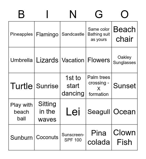 Tropical Bingo Card