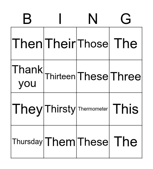 TH Sound Bingo Card