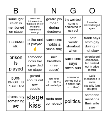mcr pride month bingo Card