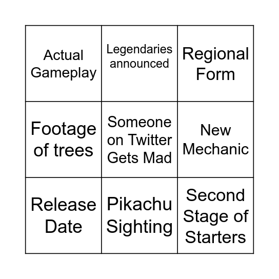 Pokemon Scarlet and Violet Bingo Card