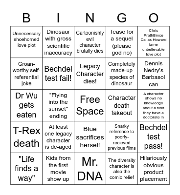 Jurassic Whirl: Dominatrix Bingo Card