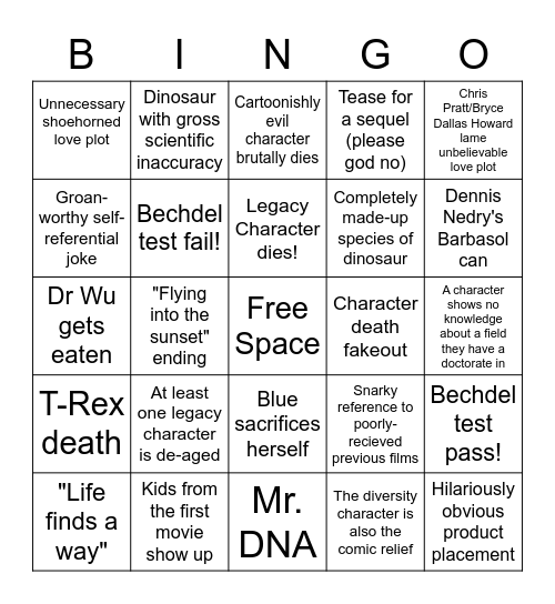 Jurassic Whirl: Dominatrix Bingo Card