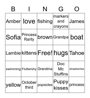 KATELYN'S THREE ! ! !  Bingo Card