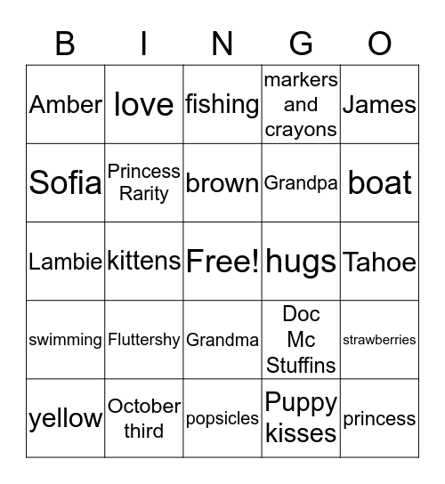 KATELYN'S THREE ! ! !  Bingo Card