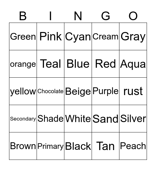 Color Bingo  Bingo Card