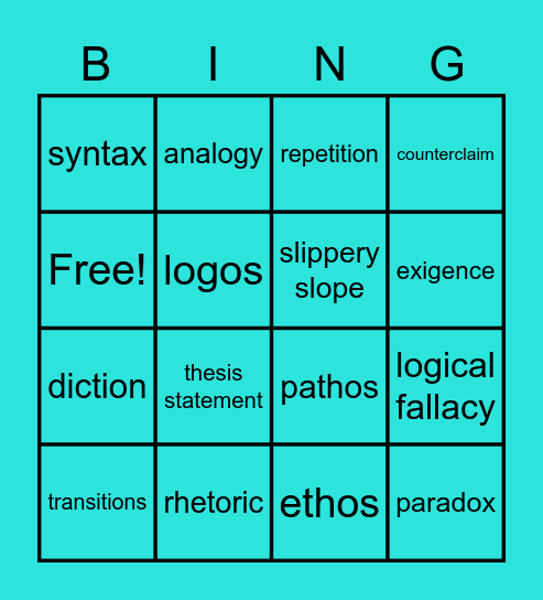 Rhetorical Terms Bingo Card