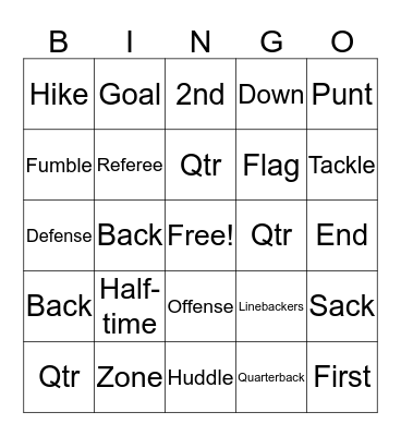 FOOTBALL BINGO Card