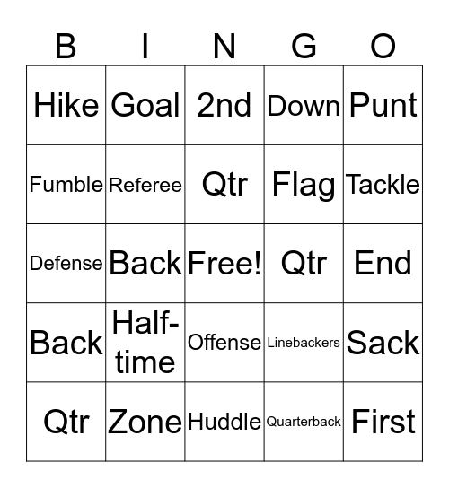 FOOTBALL BINGO Card