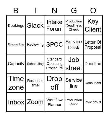 Intake Vibes Bingo Card