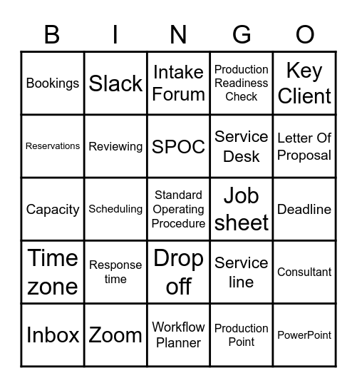 Intake Vibes Bingo Card