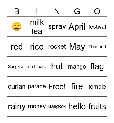 Cultures and Festivals in Thailand Bingo Card