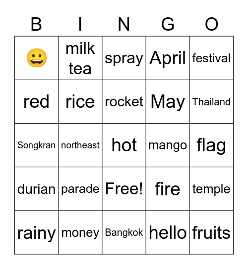 Cultures and Festivals in Thailand Bingo Card