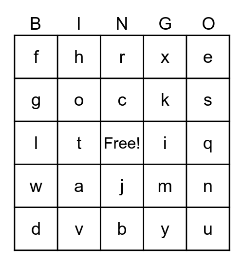 Alphabet Bingo Card
